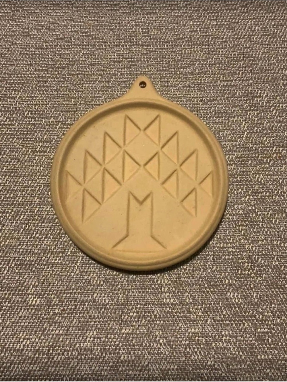 Vintage Beige Ceramic Cookie Mold with Geometric Tree Motif